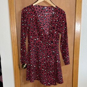H&M Red Leopard Print Long Sleeve Dress
